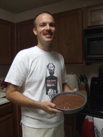 Chad showing off his creation, and a batter mustache that Andy painted on him.