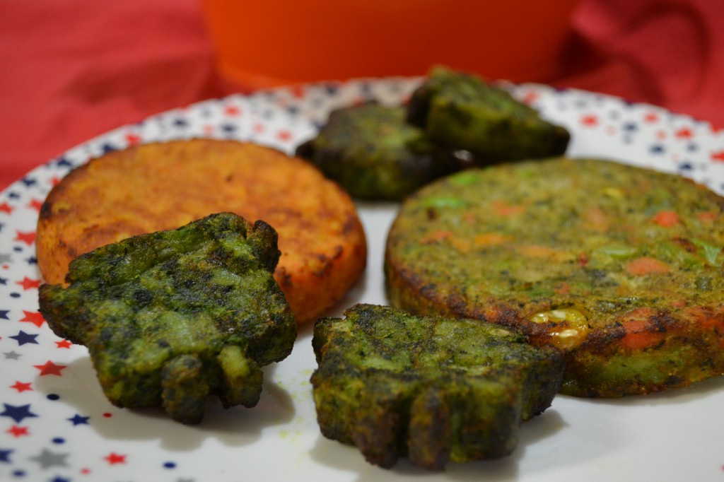 Sweet Potato Pancakes, Spinach Littles, California Veggie Burger